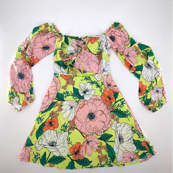 AFRM Spring Lime Bouquet Dolly Cut Out Mini Dress Size Small - Picture 3 of 11